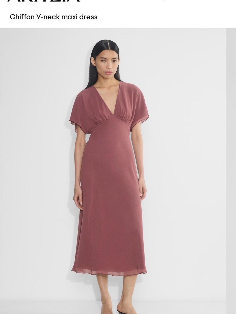 Aritzia Wilfred Chiffon V-Neck Cape Sleeves Maxi Dress - Dusty Rose Size M